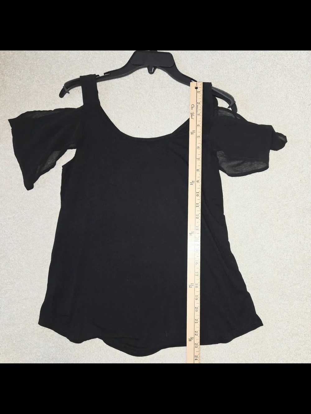 Black Cold-Shoulder Top Size Small Classic Elegant Sheer Chiffon Sleeve -S